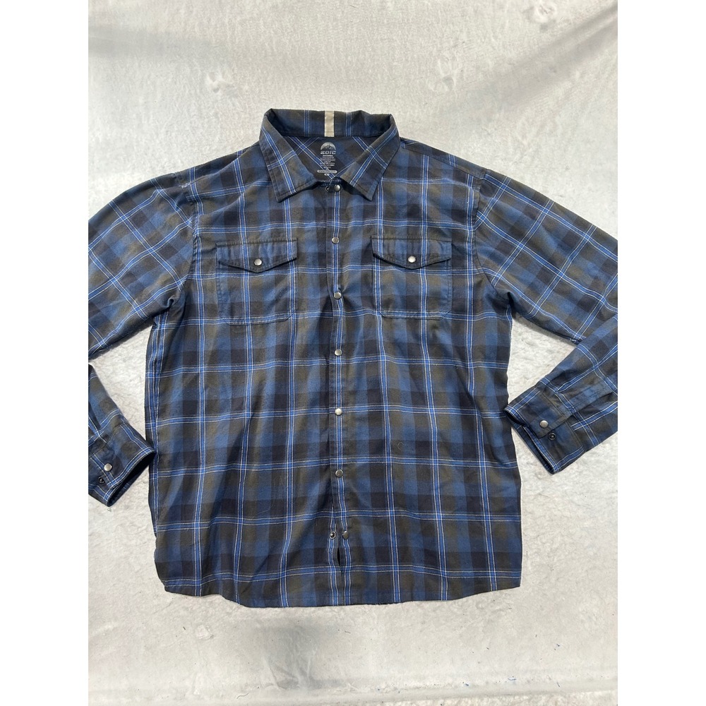Zoic Mens Blue Black Plaid Snap Front Flannel Shirt Long Sleeve Size L